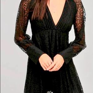 Free People Uptown Lace Mini Dress Black sz 8